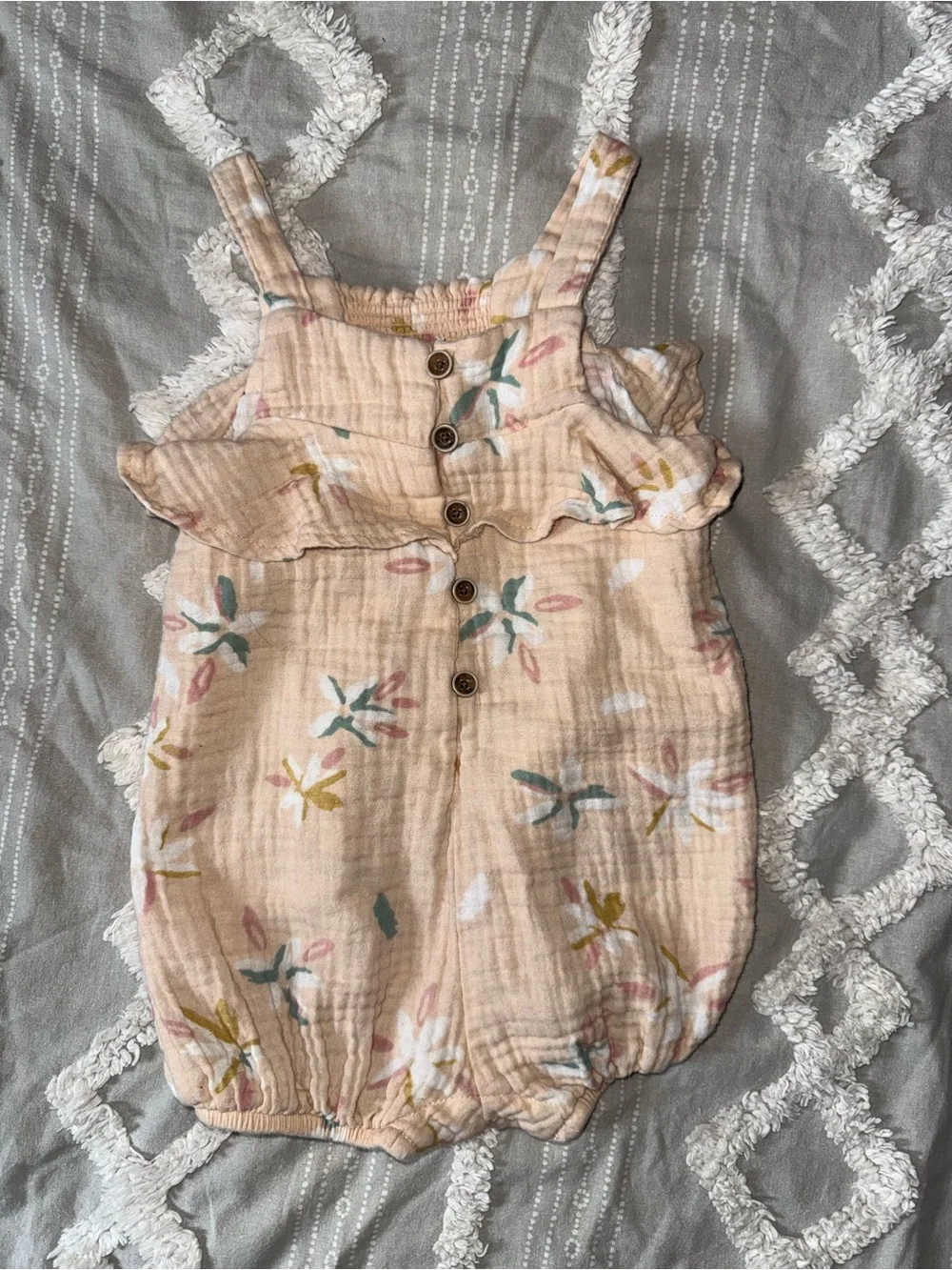 Jessica Simpson Peach Floral Bubble Romper with Ruffle